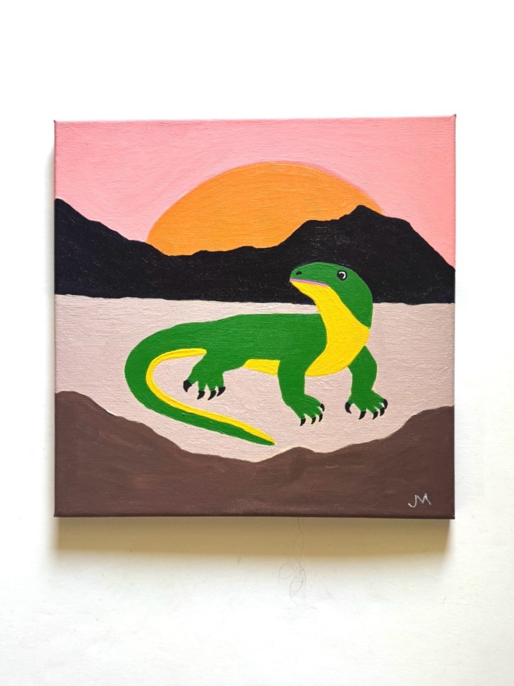 Green and Yellow Lizard Sunset painting on Canvas